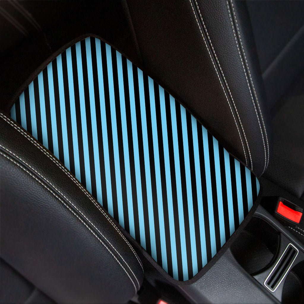 Blue And Black Stripes Pattern Print Car Center Console Cover