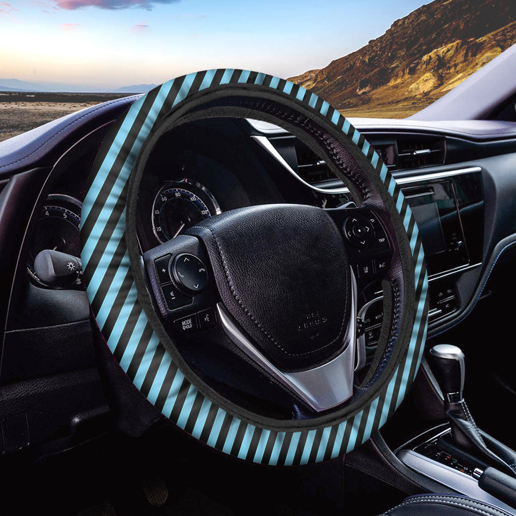 Blue And Black Stripes Pattern Print Car Steering Wheel Cover