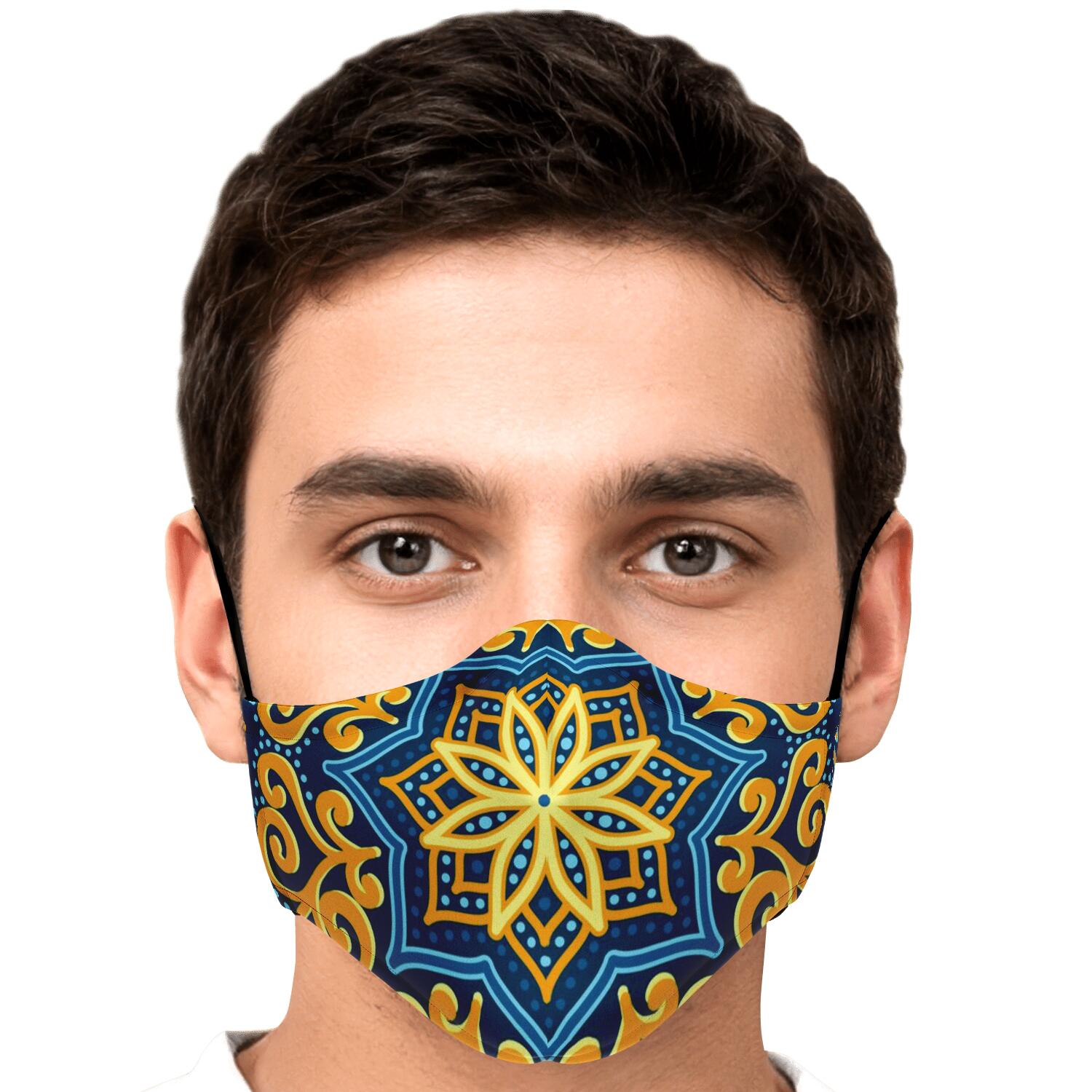 Blue And Gold Bohemian Mandala Print Face Mask