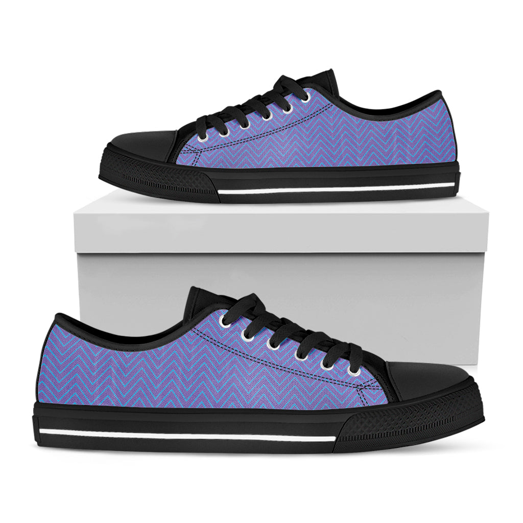 Blue And Purple Zigzag Pattern Print Black Low Top Shoes