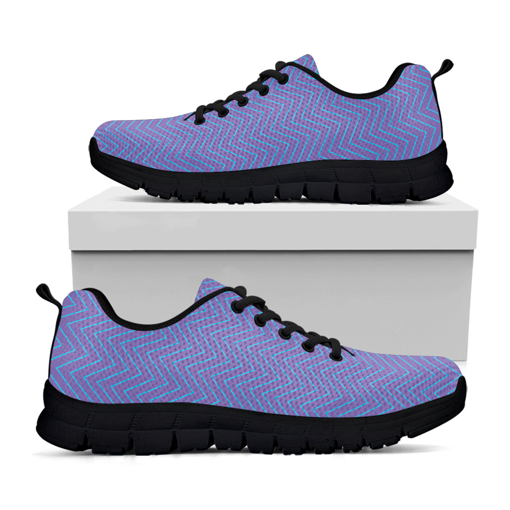 Blue And Purple Zigzag Pattern Print Black Sneakers