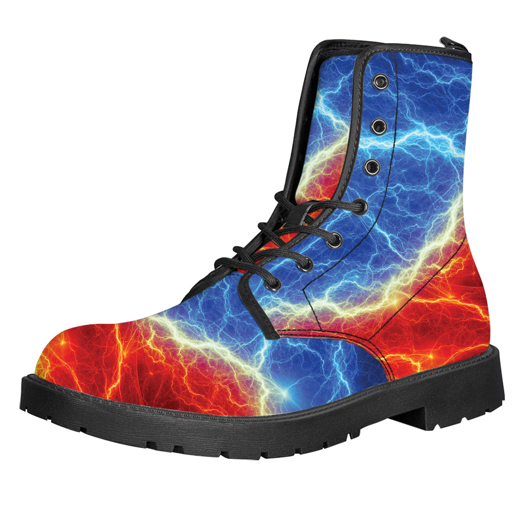 Blue And Red Lightning Print Leather Boots