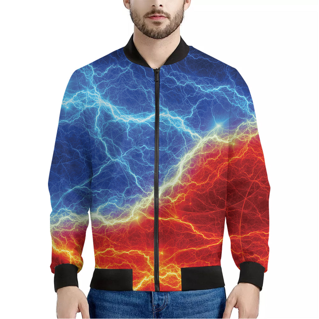 Blue And Red Lightning Print Men's Bomber Jacket