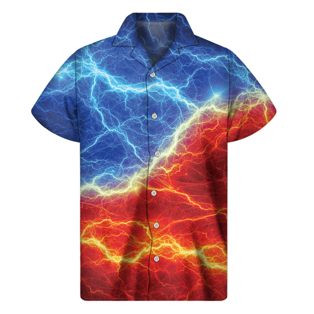 Blue And Red Lightning Print Men's Short Sleeve Shirt