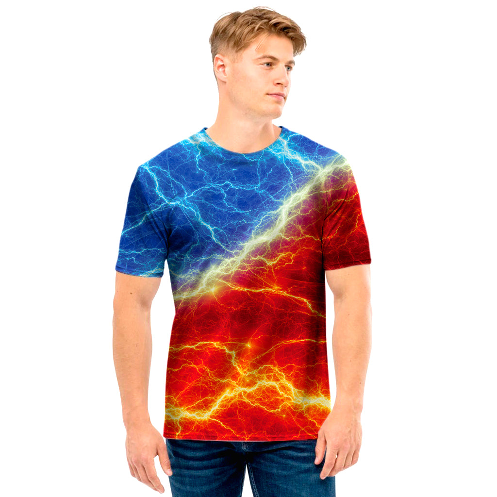 Blue And Red Lightning Print Men's T-Shirt