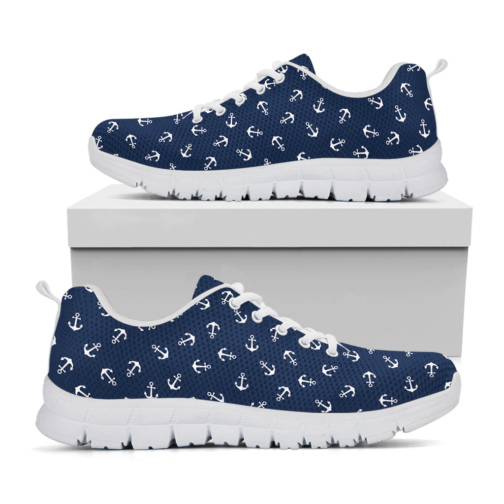 Blue And White Anchor Pattern Print White Sneakers