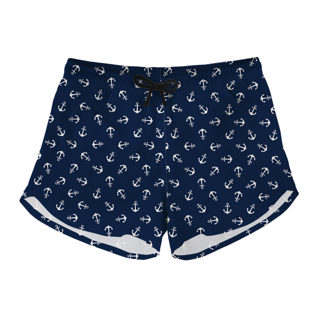 Blue And White Anchor Pattern Print Women's Shorts