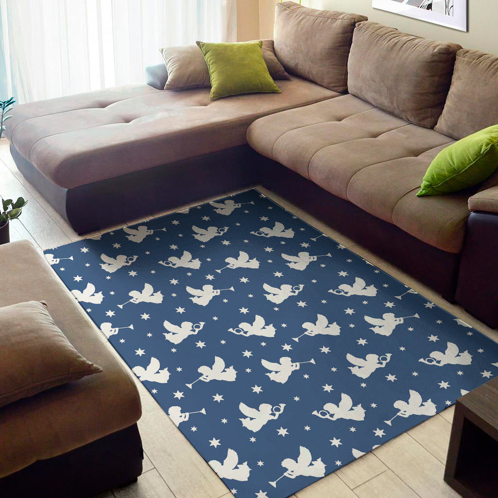 Blue And White Angel Pattern Print Area Rug