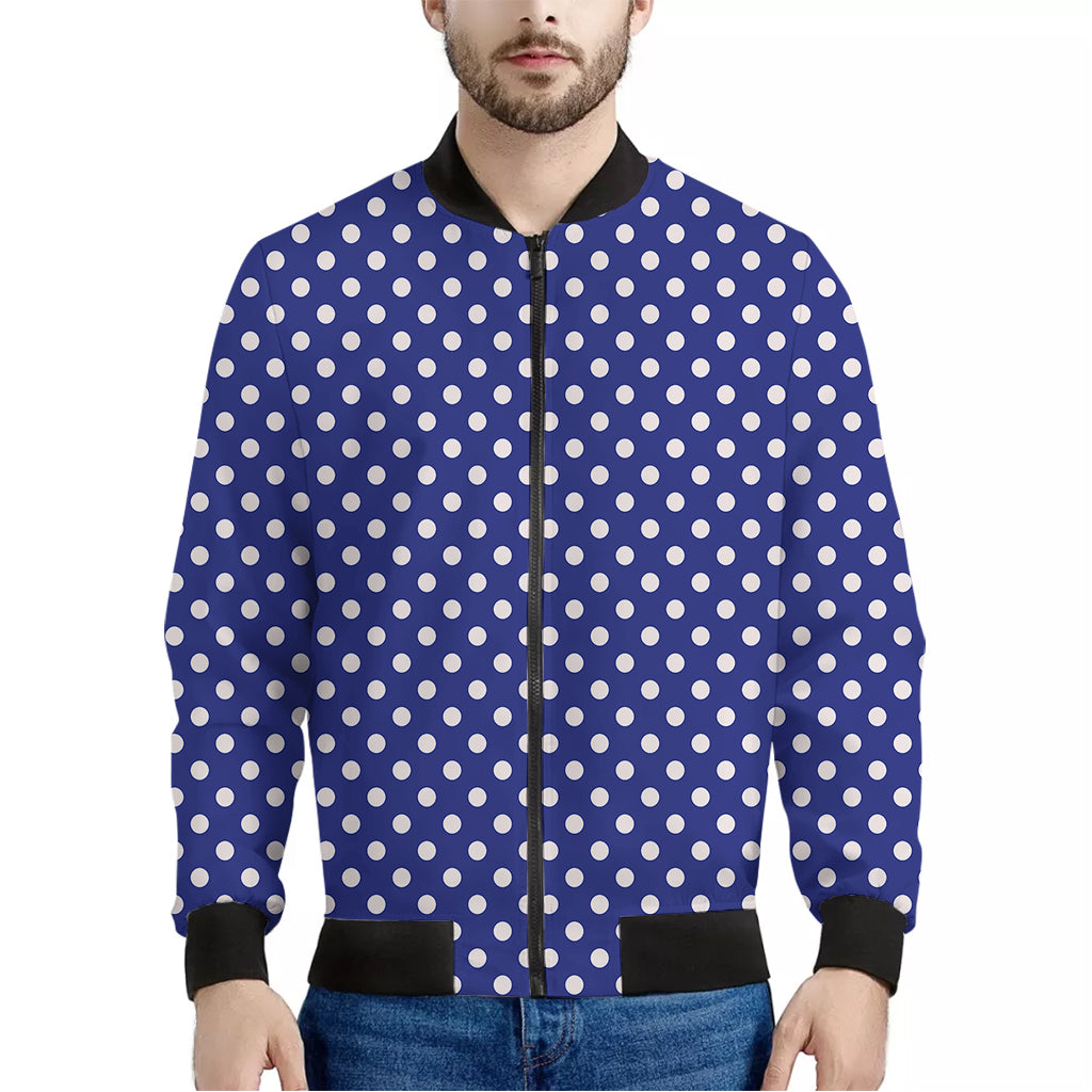 Blue And White Polka Dot Pattern Print Men's Bomber Jacket