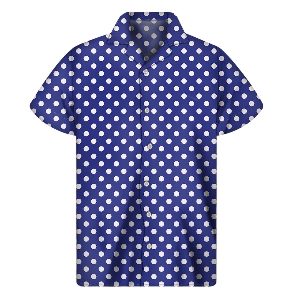 Blue And White Polka Dot Pattern Print Men's Short Sleeve Shirt