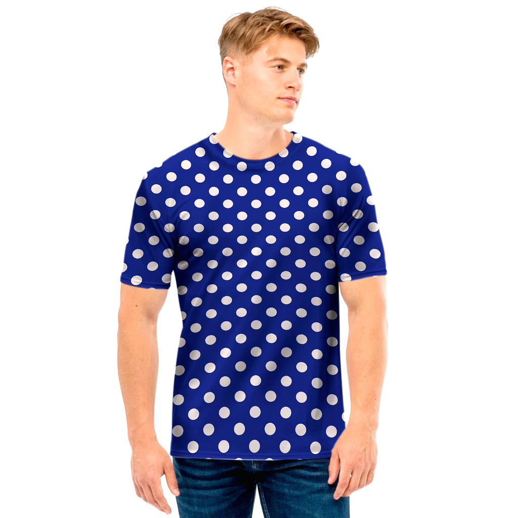 Blue And White Polka Dot Pattern Print Men's T-Shirt