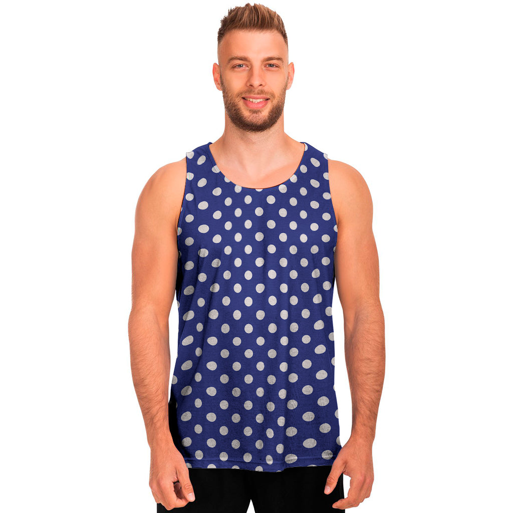 Blue And White Polka Dot Pattern Print Men's Tank Top