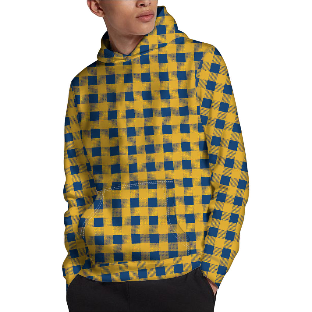 Blue And Yellow Buffalo Check Print Pullover Hoodie