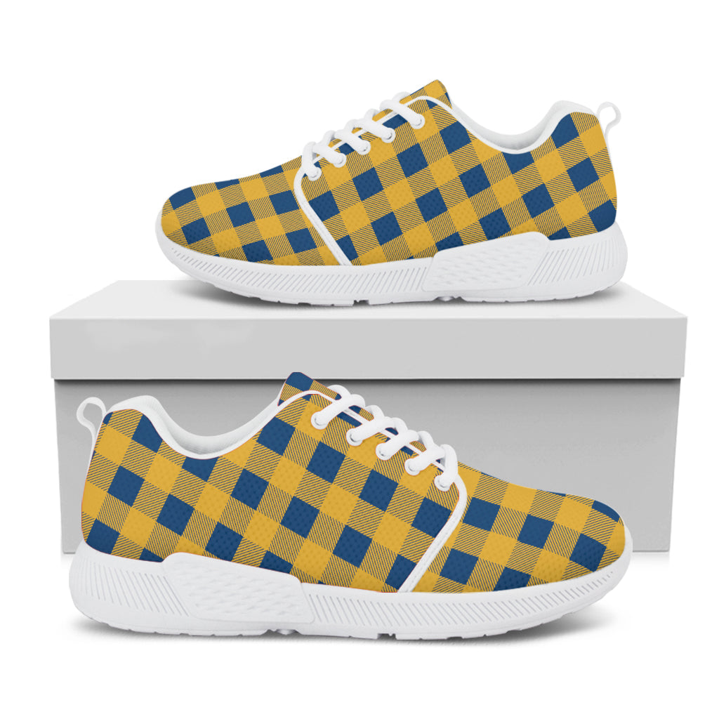 Blue And Yellow Buffalo Check Print White Athletic Shoes