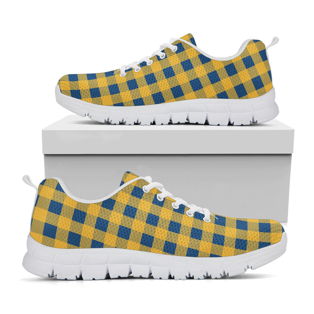 Blue And Yellow Buffalo Check Print White Sneakers