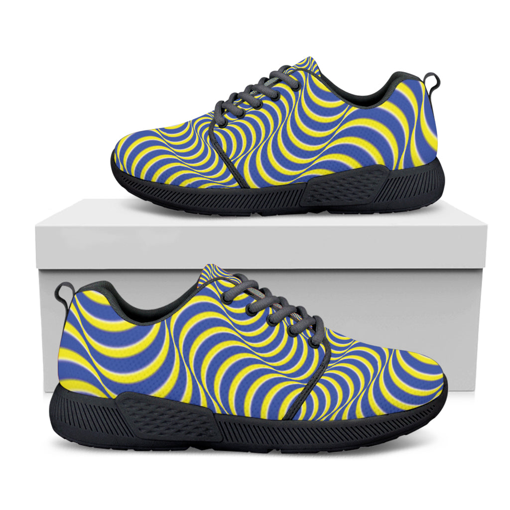 Blue And Yellow Illusory Motion Print Black Athletic Shoes