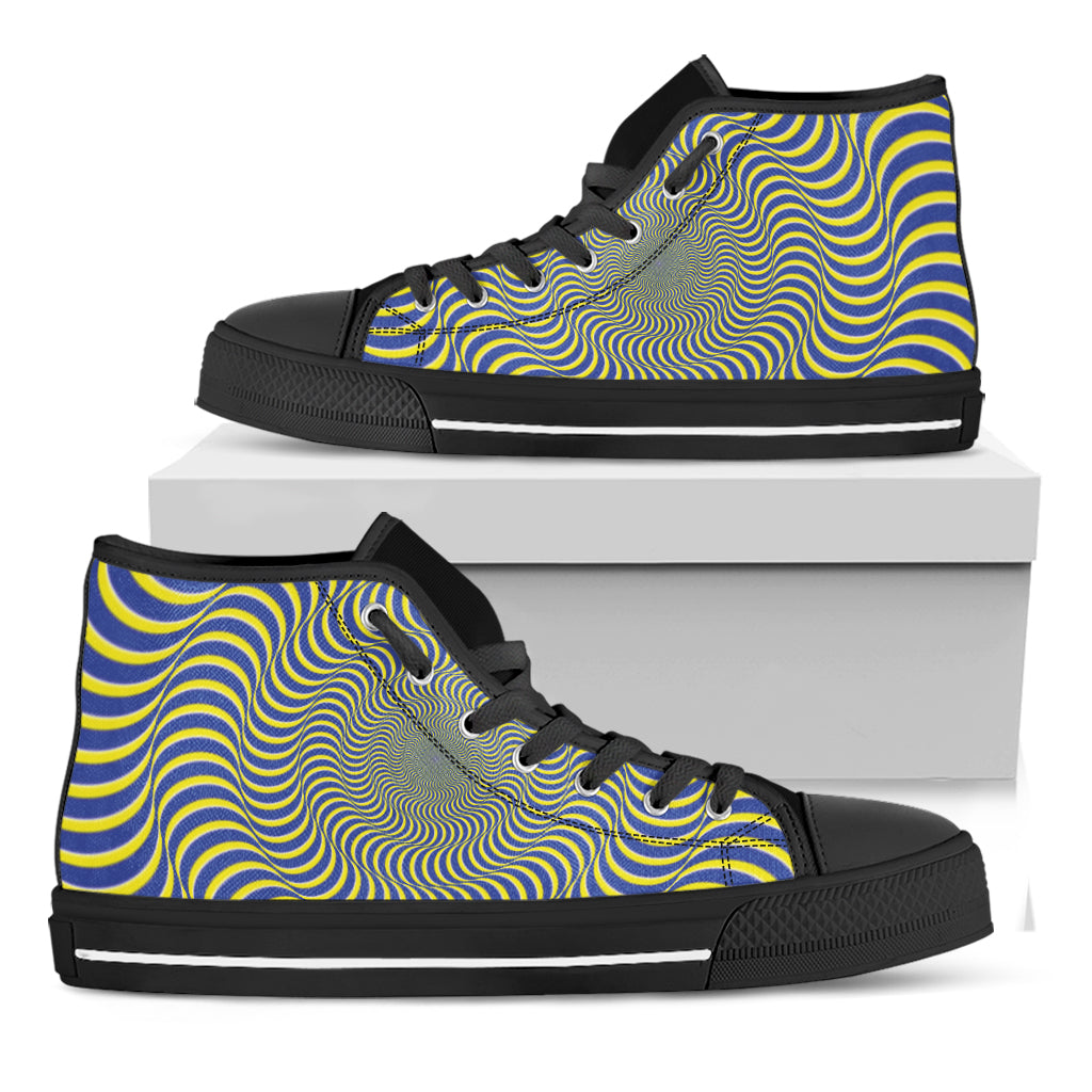 Blue And Yellow Illusory Motion Print Black High Top Shoes
