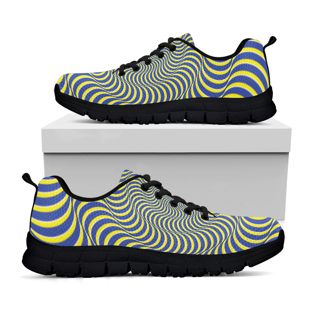 Blue And Yellow Illusory Motion Print Black Sneakers