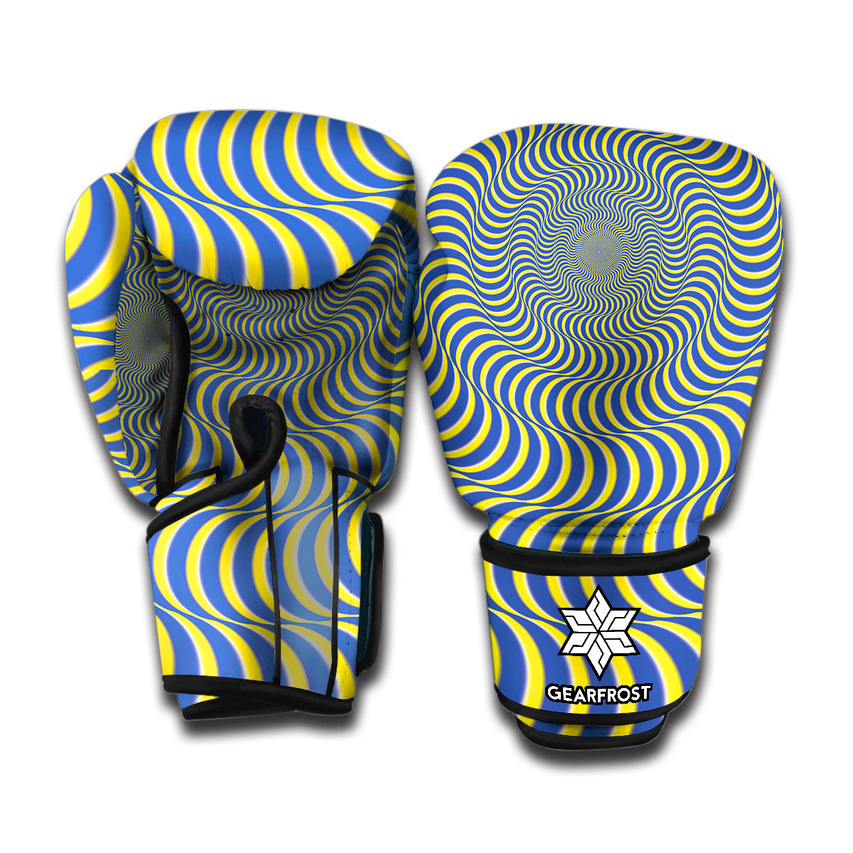 Blue And Yellow Illusory Motion Print Boxing Gloves