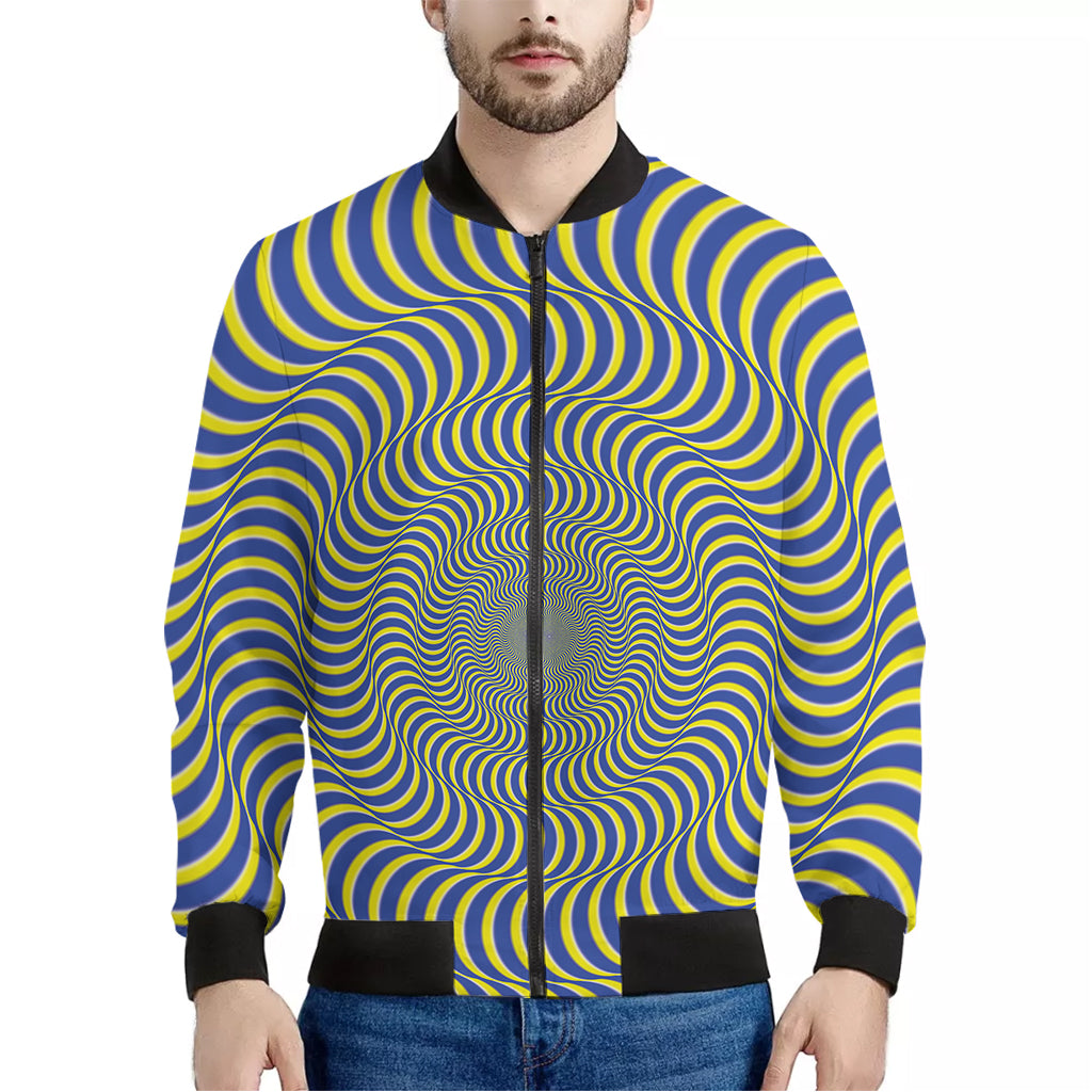 Blue And Yellow Illusory Motion Print Men's Bomber Jacket