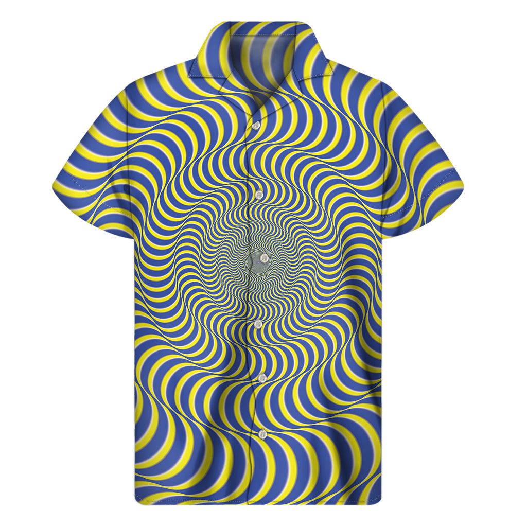Blue And Yellow Illusory Motion Print Men's Short Sleeve Shirt