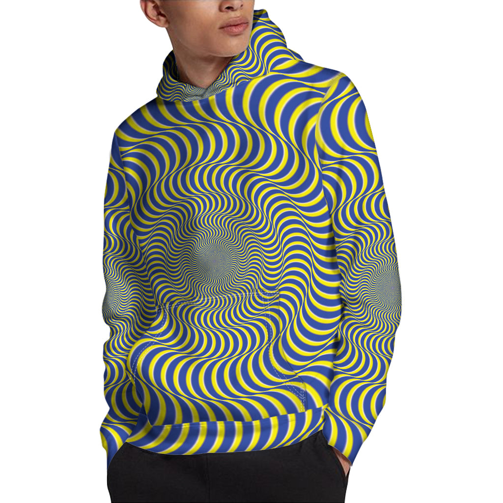 Blue And Yellow Illusory Motion Print Pullover Hoodie