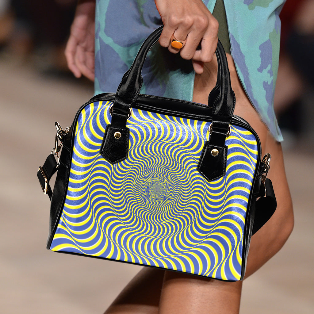 Blue And Yellow Illusory Motion Print Shoulder Handbag