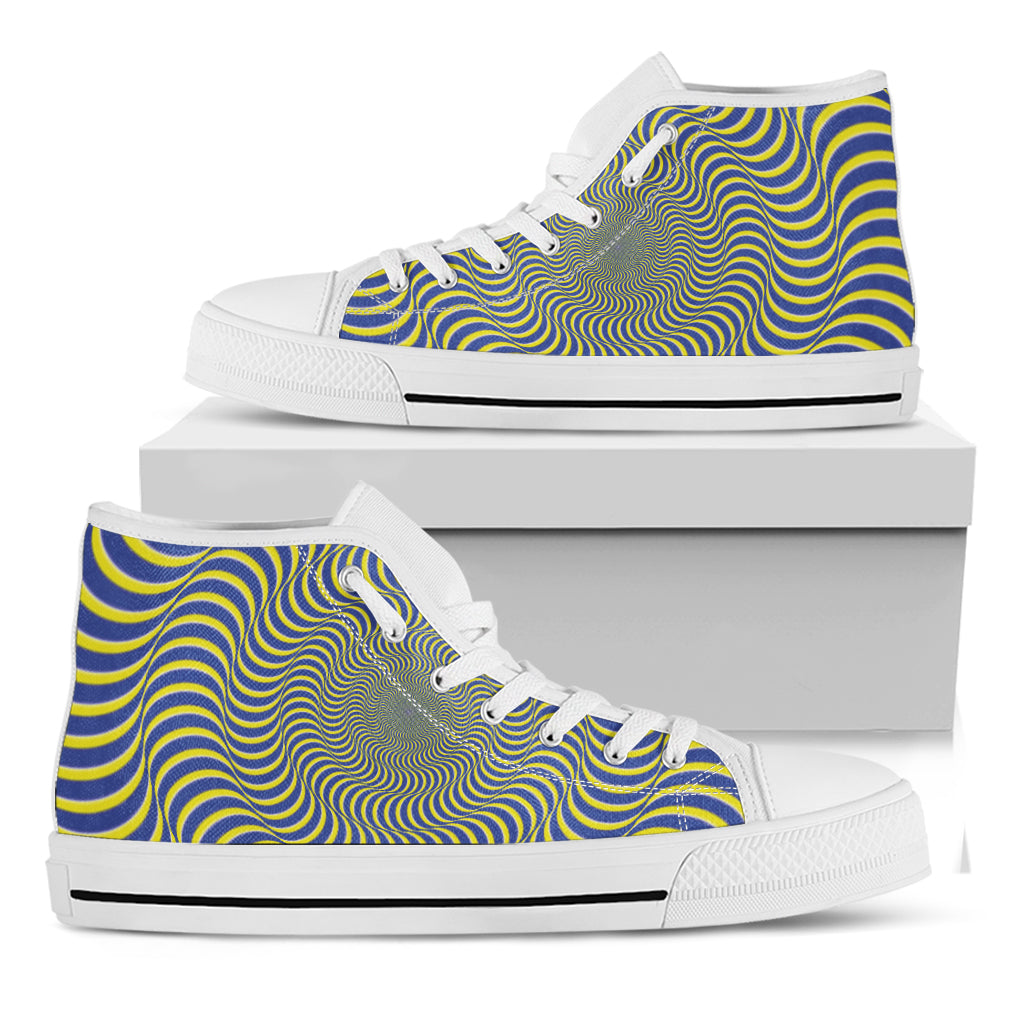 Blue And Yellow Illusory Motion Print White High Top Shoes