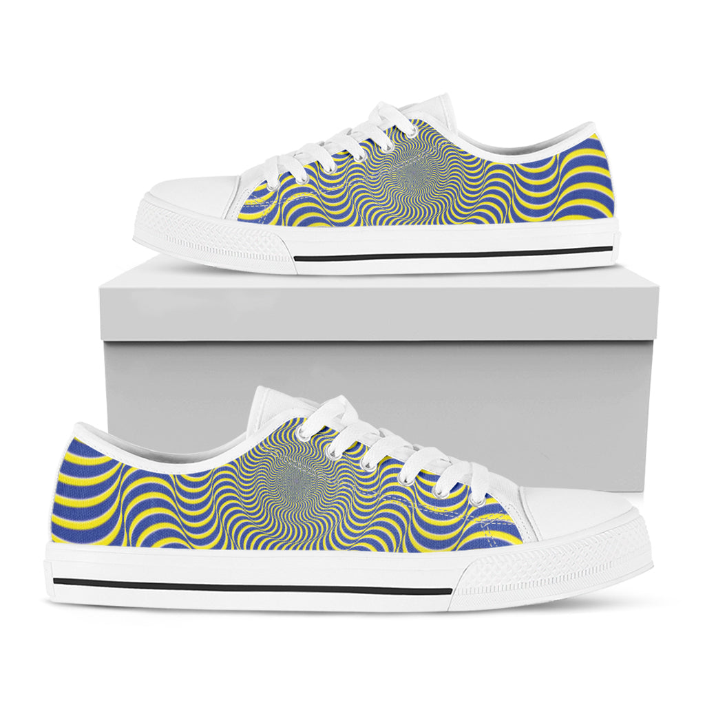 Blue And Yellow Illusory Motion Print White Low Top Shoes