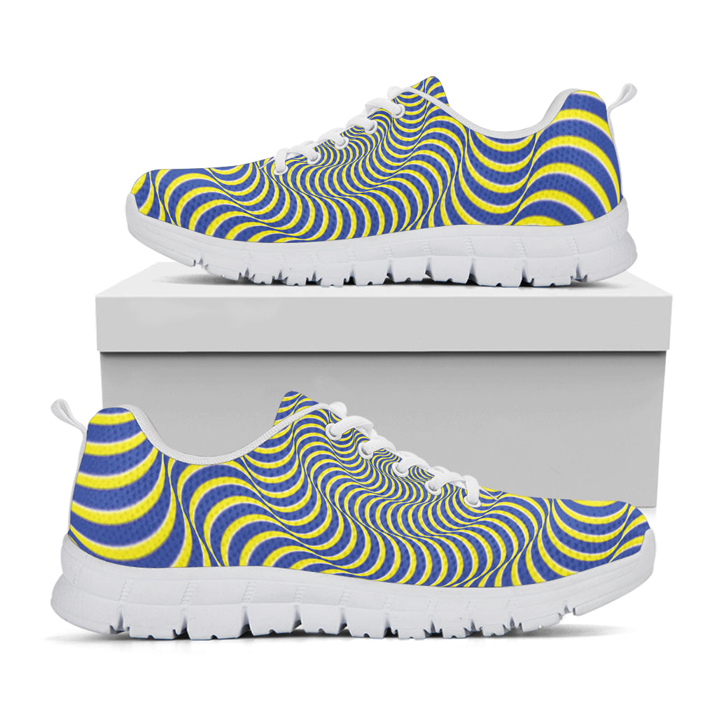 Blue And Yellow Illusory Motion Print White Sneakers