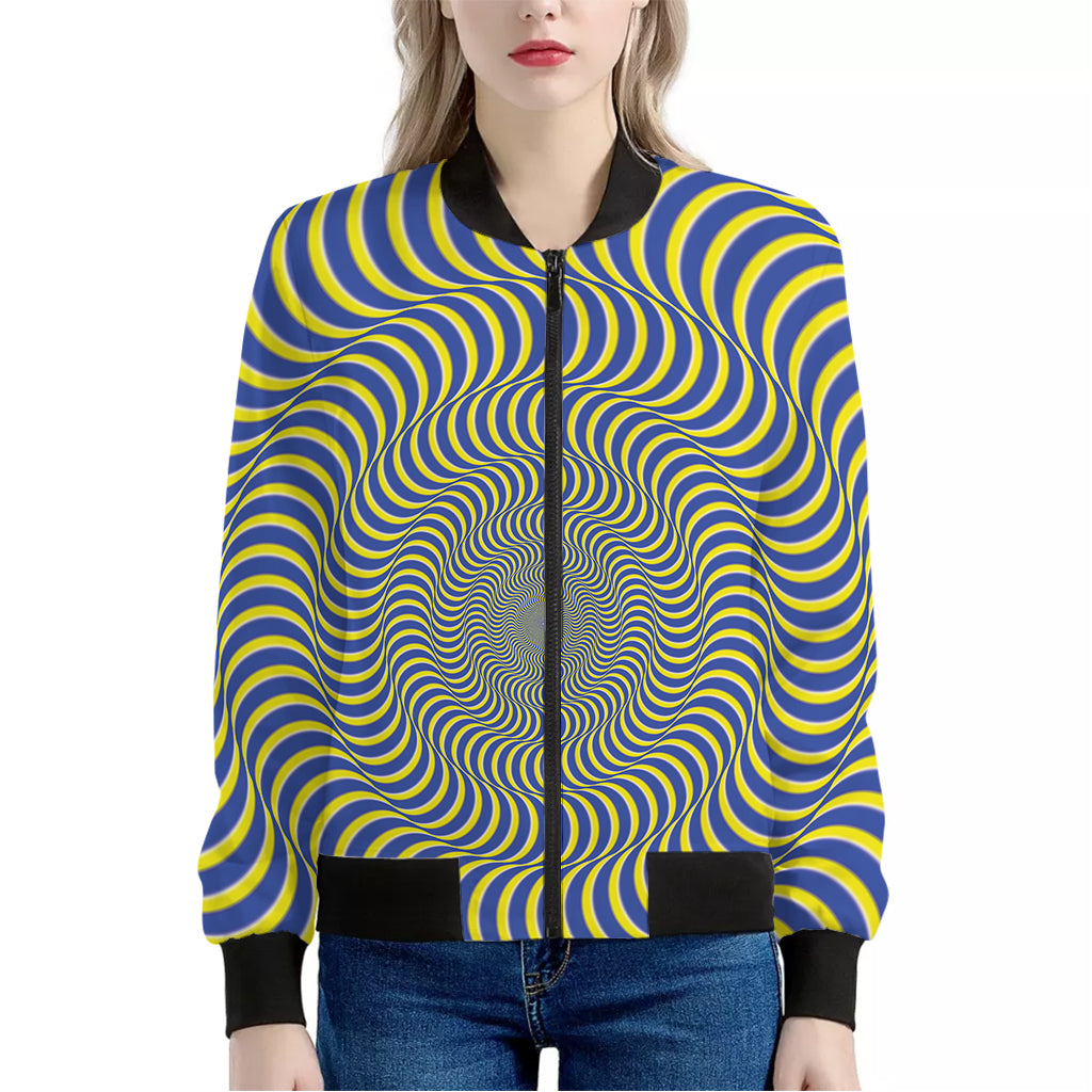 Blue And Yellow Illusory Motion Print Women's Bomber Jacket