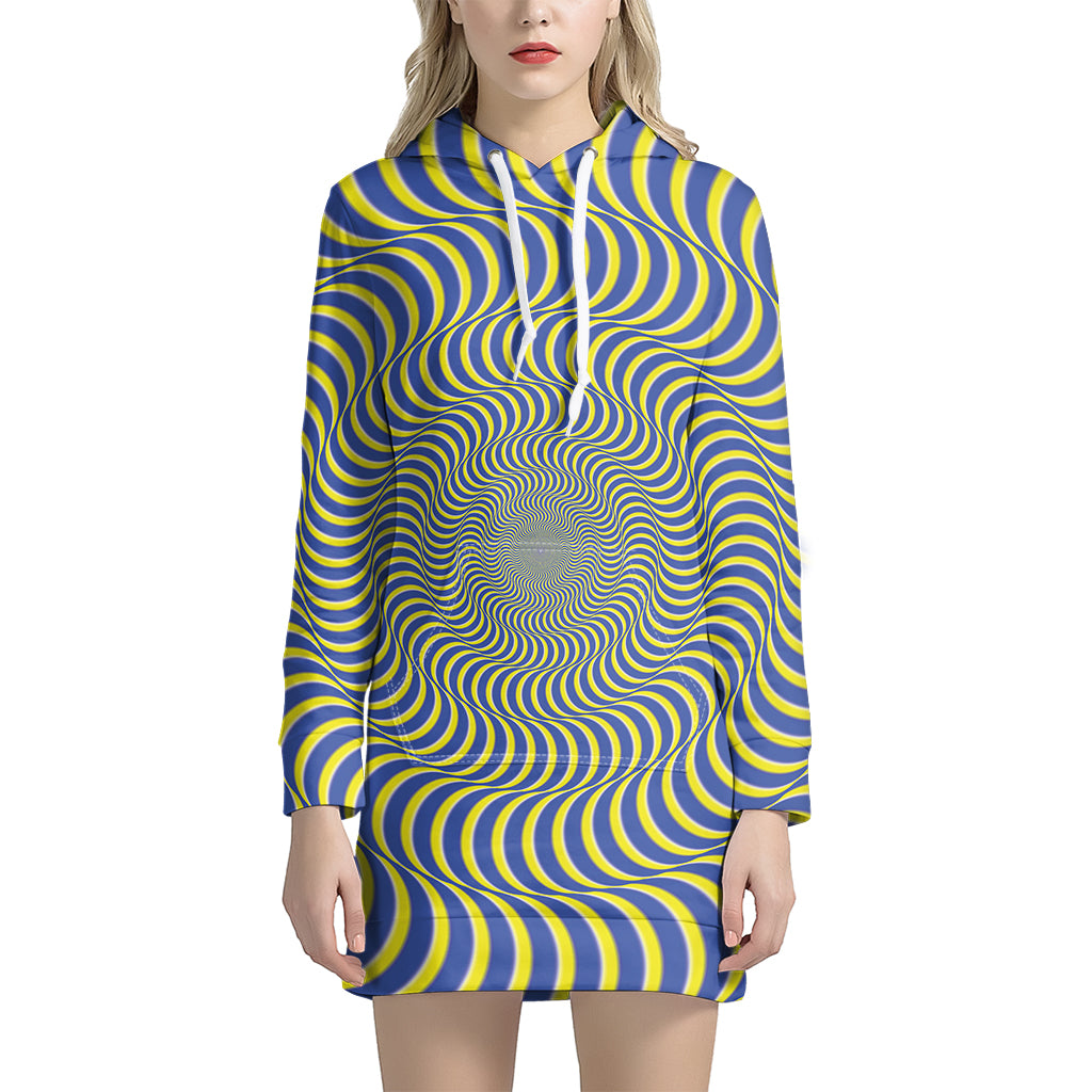 Blue And Yellow Illusory Motion Print Women's Pullover Hoodie Dress