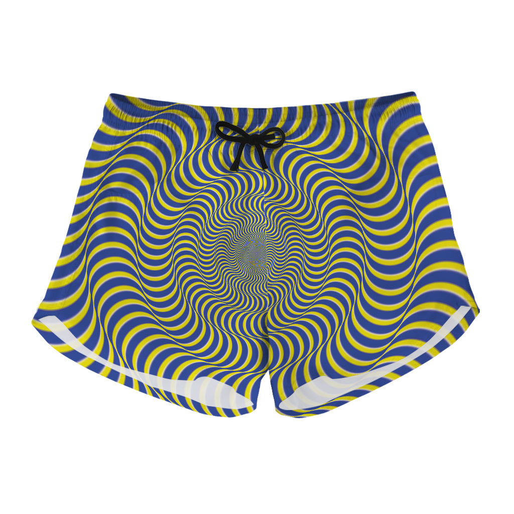Blue And Yellow Illusory Motion Print Women's Shorts