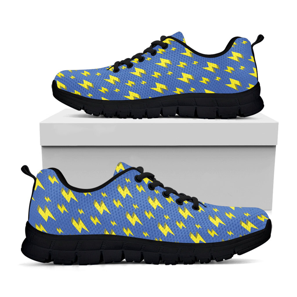Blue And Yellow Lightning Pattern Print Black Sneakers