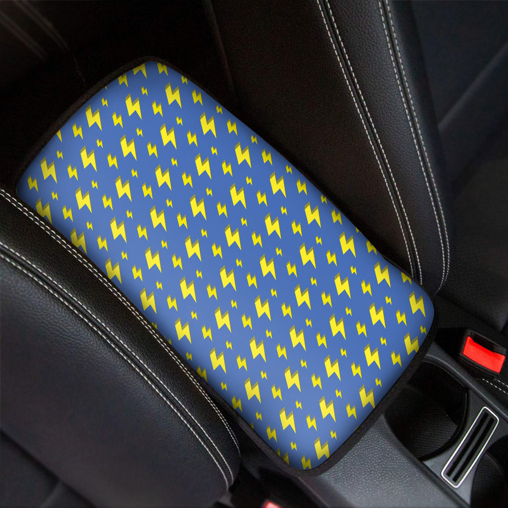 Blue And Yellow Lightning Pattern Print Car Center Console Cover