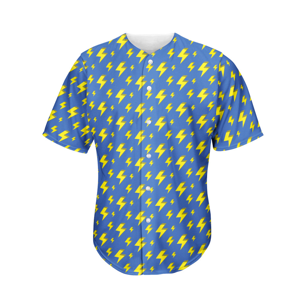 Blue And Yellow Lightning Pattern Print Men's Baseball Jersey