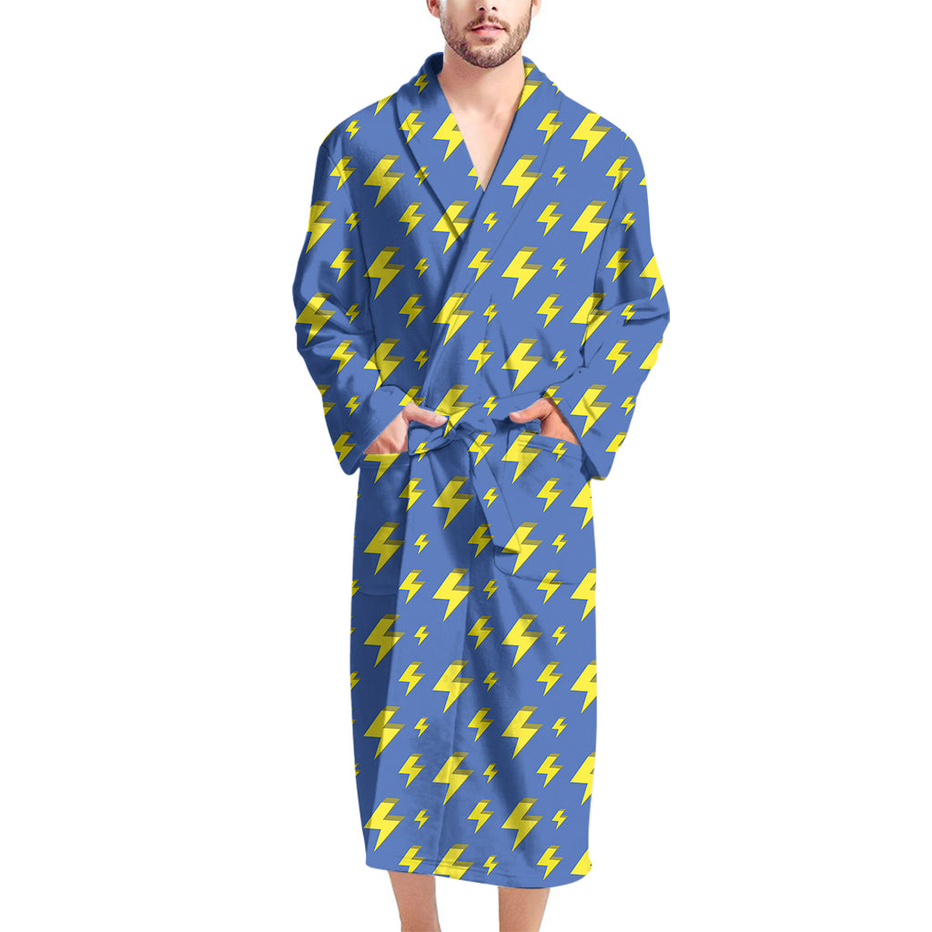 Blue And Yellow Lightning Pattern Print Men's Bathrobe