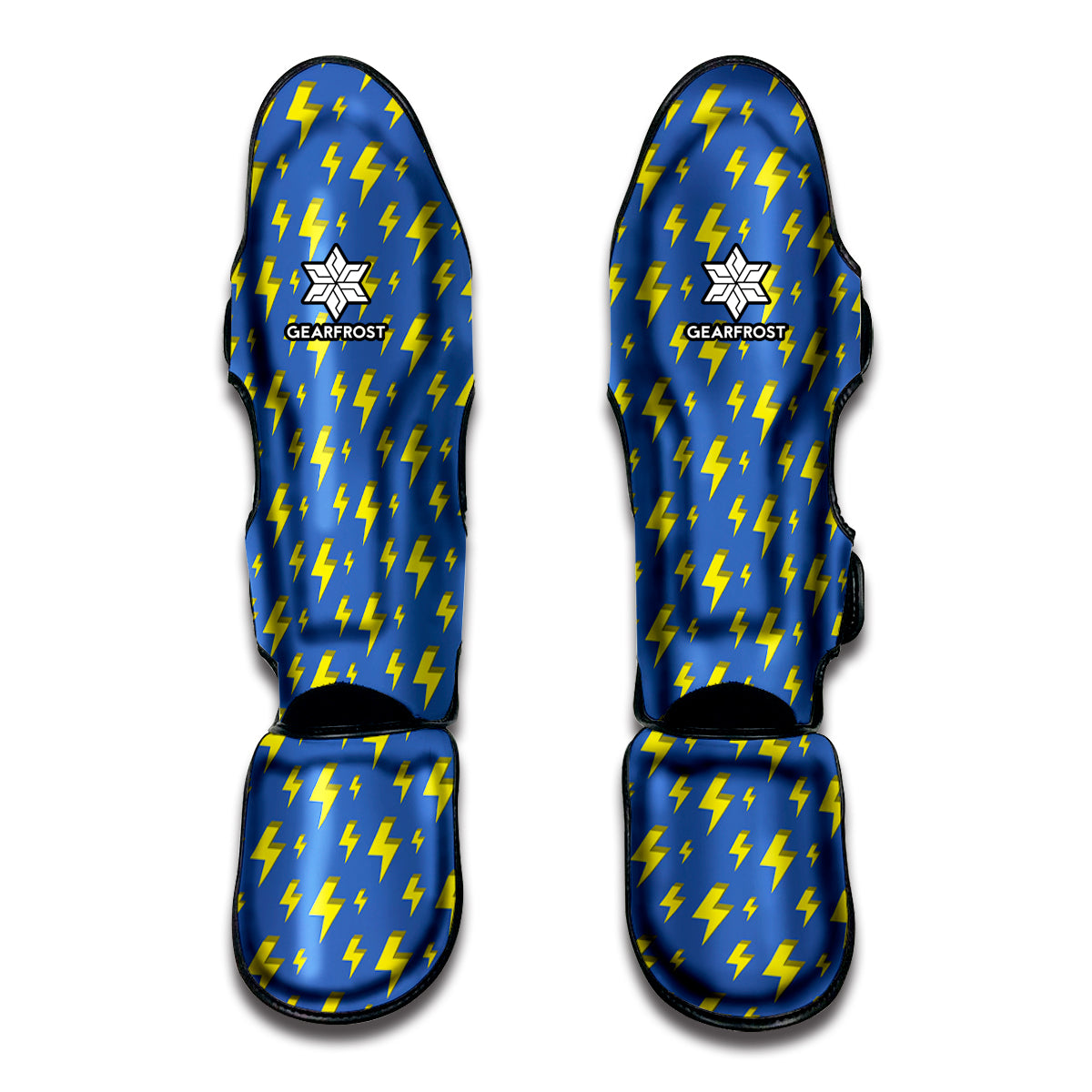 Blue And Yellow Lightning Pattern Print Muay Thai Shin Guards