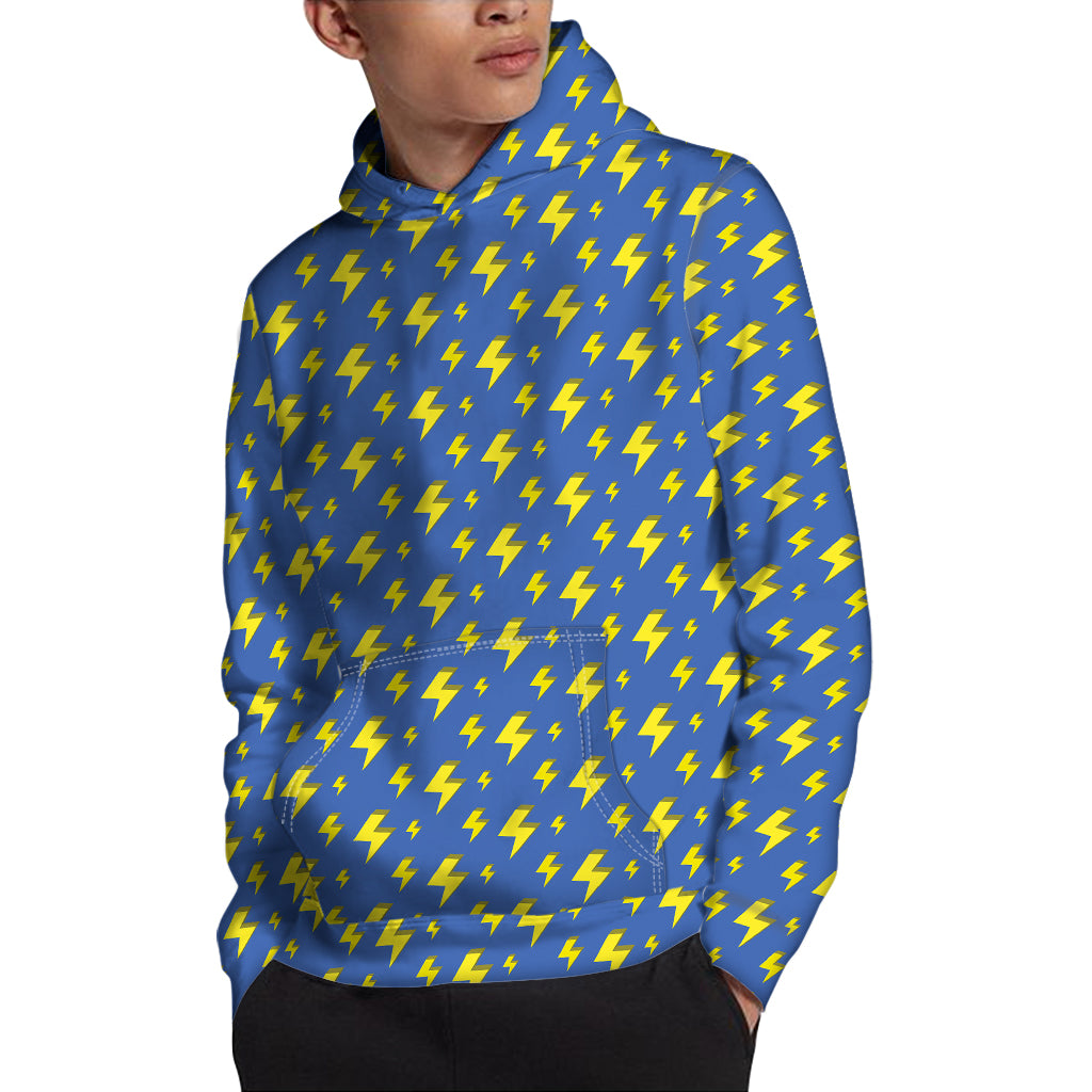 Blue And Yellow Lightning Pattern Print Pullover Hoodie
