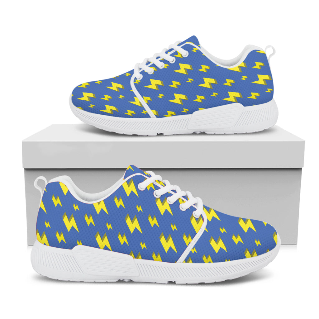 Blue And Yellow Lightning Pattern Print White Athletic Shoes