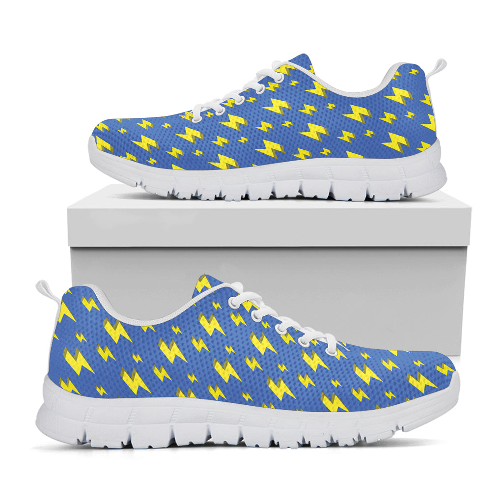 Blue And Yellow Lightning Pattern Print White Sneakers