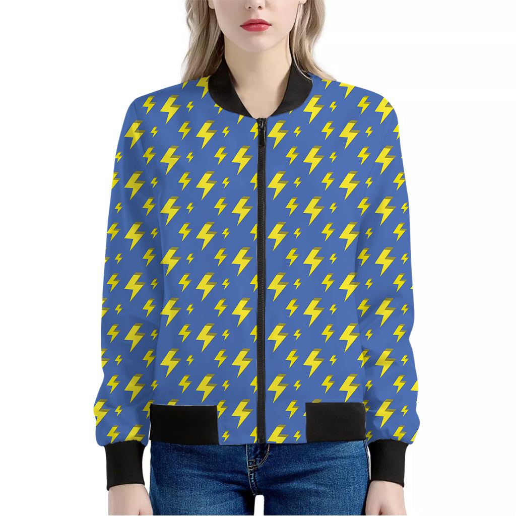 Blue And Yellow Lightning Pattern Print Women's Bomber Jacket