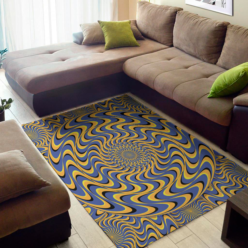 Blue And Yellow Motion Illusion Print Area Rug