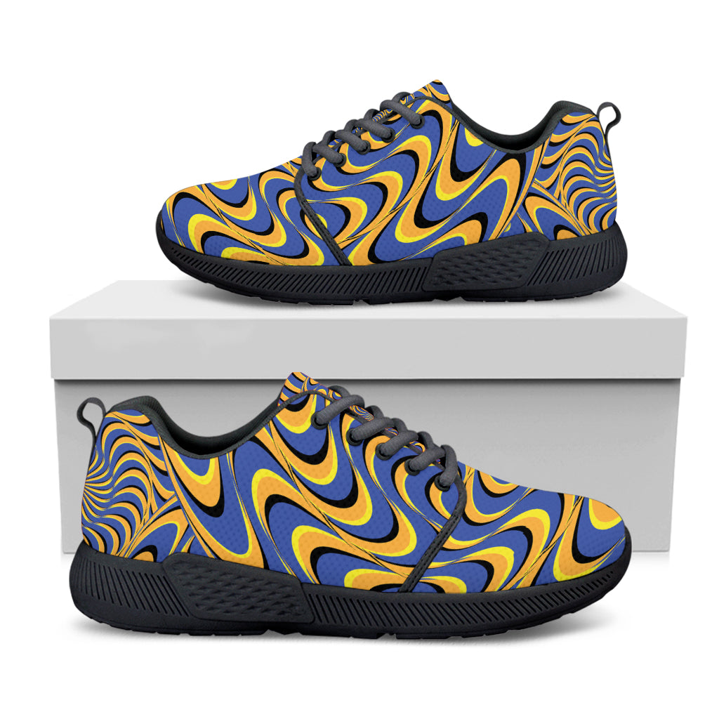 Blue And Yellow Motion Illusion Print Black Athletic Shoes