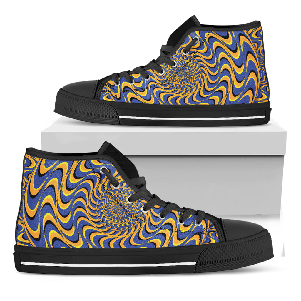 Blue And Yellow Motion Illusion Print Black High Top Shoes