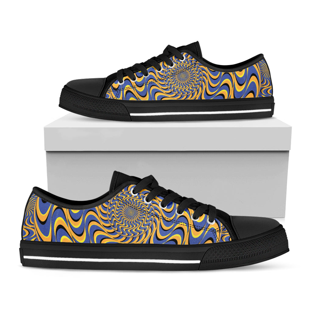 Blue And Yellow Motion Illusion Print Black Low Top Shoes