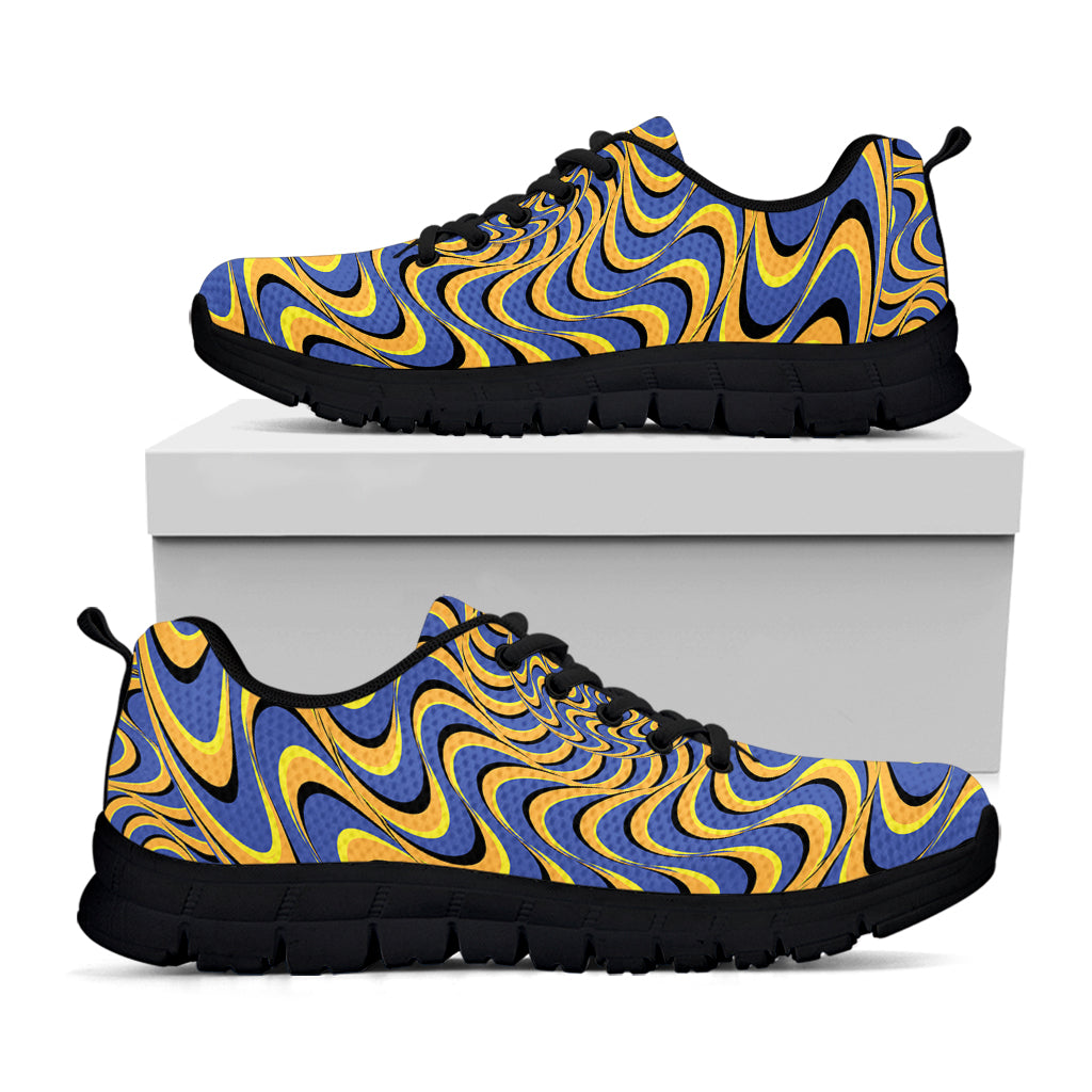 Blue And Yellow Motion Illusion Print Black Sneakers