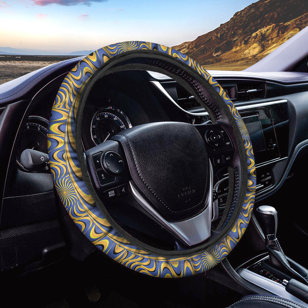 Blue And Yellow Motion Illusion Print Car Steering Wheel Cover