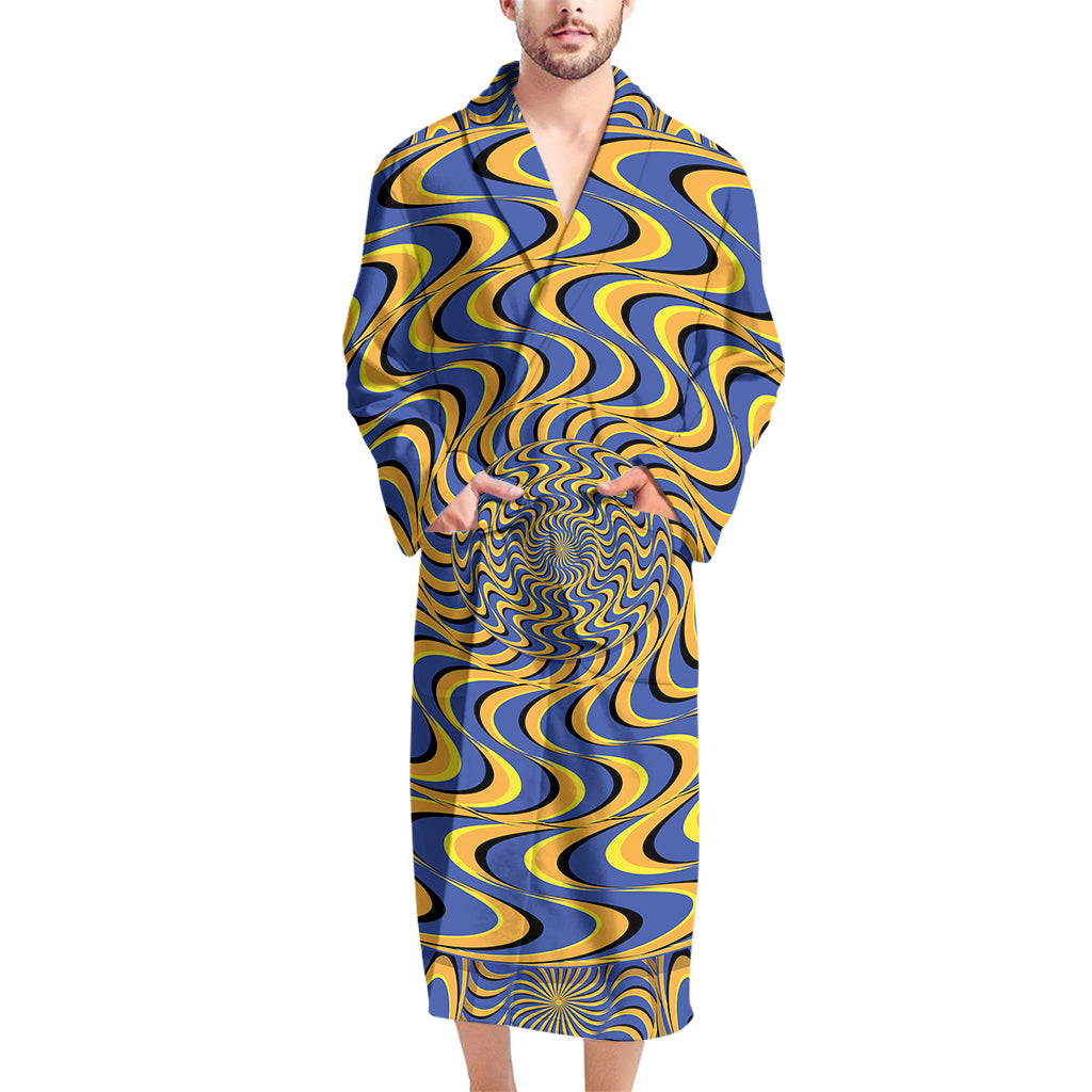 Blue And Yellow Motion Illusion Print Men's Bathrobe