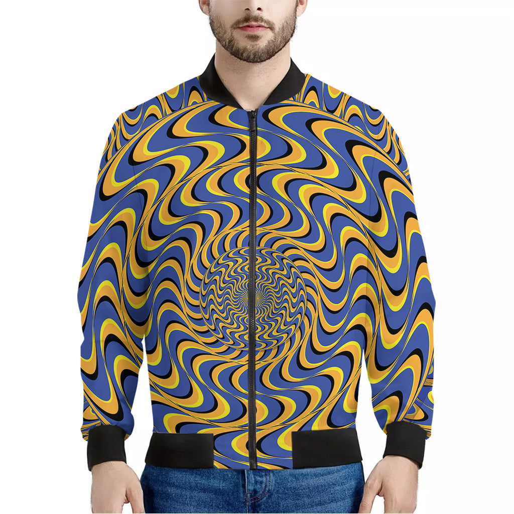 Blue And Yellow Motion Illusion Print Men's Bomber Jacket